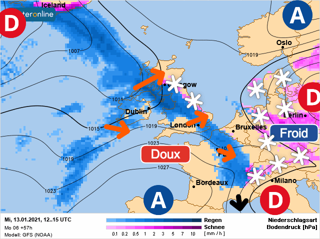 Carte de prévisions d'europe du Mercredi 13 janvier 2021