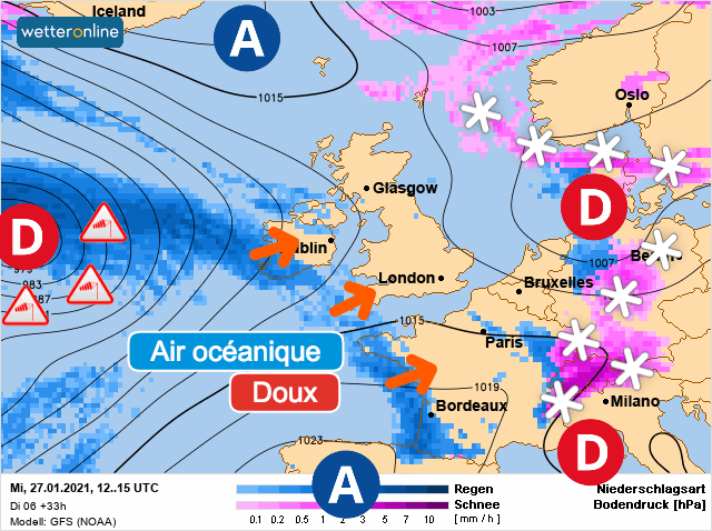 Carte de prévisions d'europe du Mercredi 27 janvier 2021