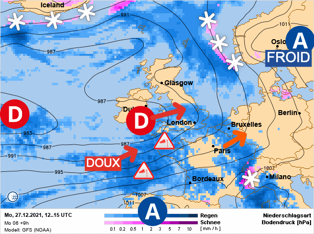 Carte de prévisions d'europe du Lundi 27 décembre 2021