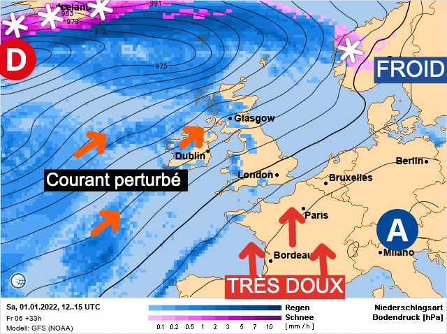 Carte de prévisions d'europe du Samedi 1 janvier 2022