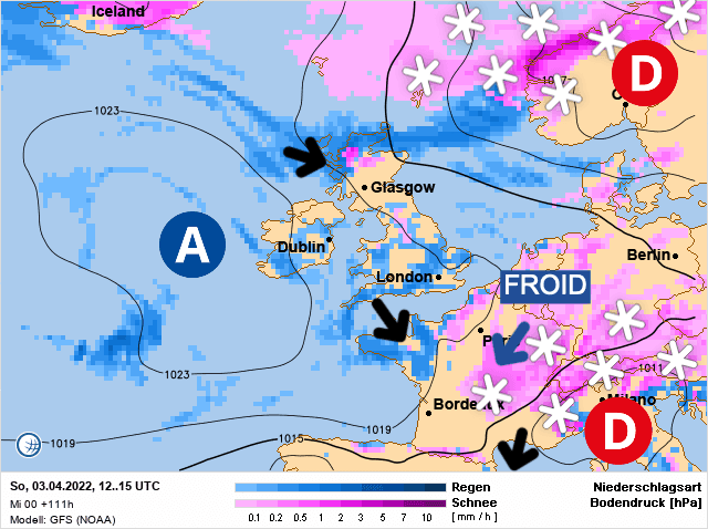 Carte de prévisions d'europe du Dimanche 3 avril 2022