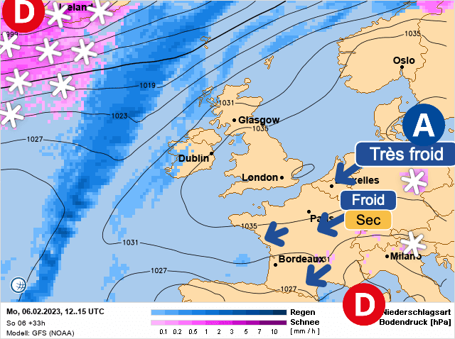 Carte de prévisions d'europe du Lundi 6 février 2023