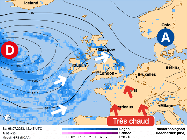 Carte de prévisions d'europe du Samedi 8 juillet 2023