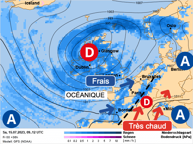 Carte de prévisions d'europe du Samedi 15 juillet 2023