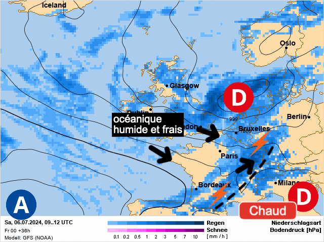 Carte de prévisions d'europe du Samedi 6 juillet 2024