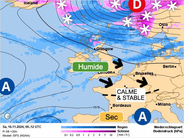 Carte de prévisions d'europe du Samedi 16 novembre 2024