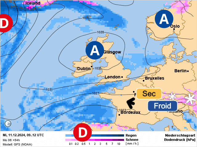 Carte de prévisions d'europe du Mercredi 11 décembre 2024