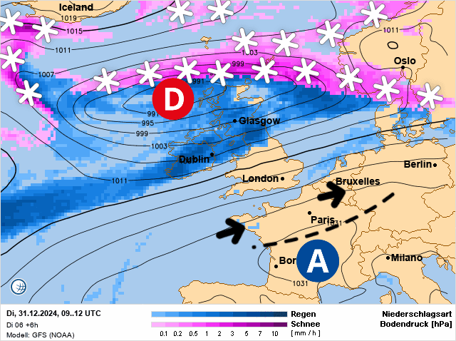 Carte de prévisions d'europe du Mardi 31 décembre 2024