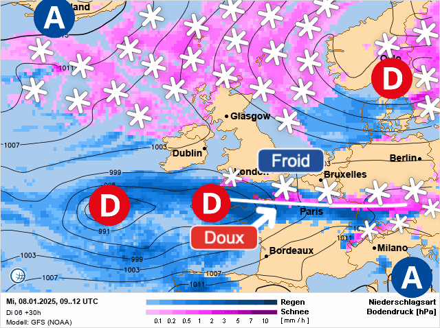 Carte de prévisions d'europe du Mercredi 8 janvier 2025