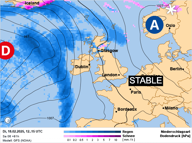 Carte de prévisions d'europe du Mardi 18 février 2025