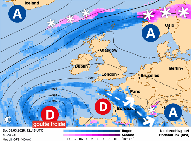 Carte de prévisions d'europe du Dimanche 9 mars 2025