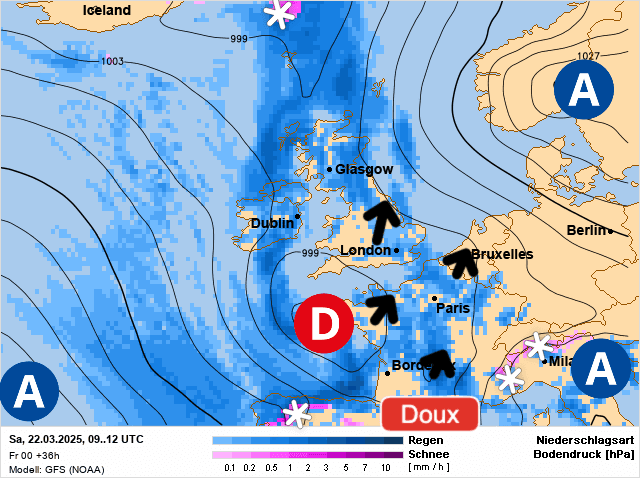 Carte de prévisions d'europe du Samedi 22 mars 2025