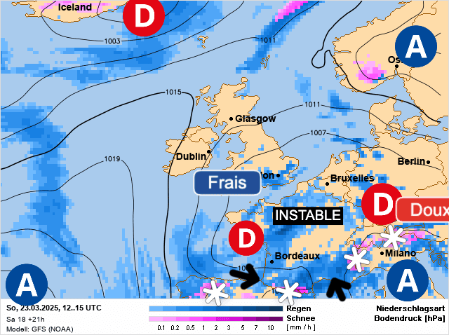 Carte de prévisions d'europe du Dimanche 23 mars 2025