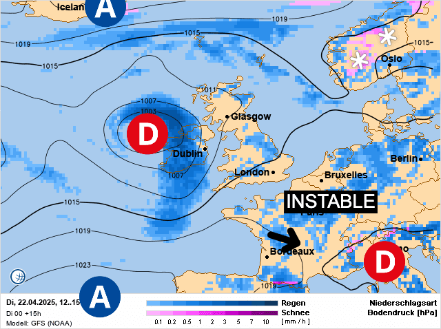 Carte de prévisions d'europe du Mardi 22 avril 2025