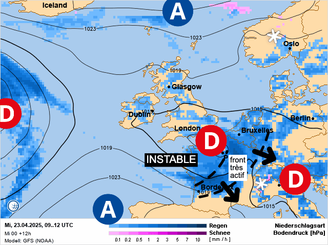 Carte de prévisions d'europe du Mercredi 23 avril 2025