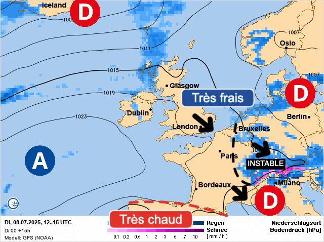 Carte de prévisions d'europe du Mardi 8 juillet 2025