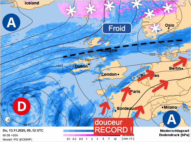 Carte de prévisions d'europe du Jeudi 13 novembre 2025