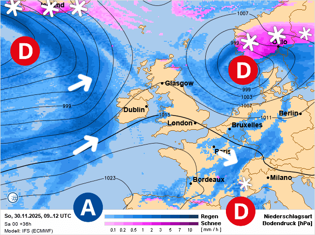 Carte de prévisions d'europe du Dimanche 30 novembre 2025