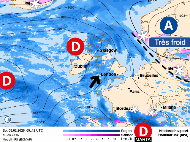 Carte de prévisions d'europe du Dimanche 8 février 2026