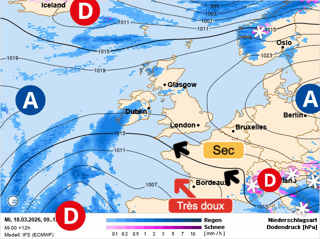 Carte de prévisions d'europe du Mercredi 18 mars 2026