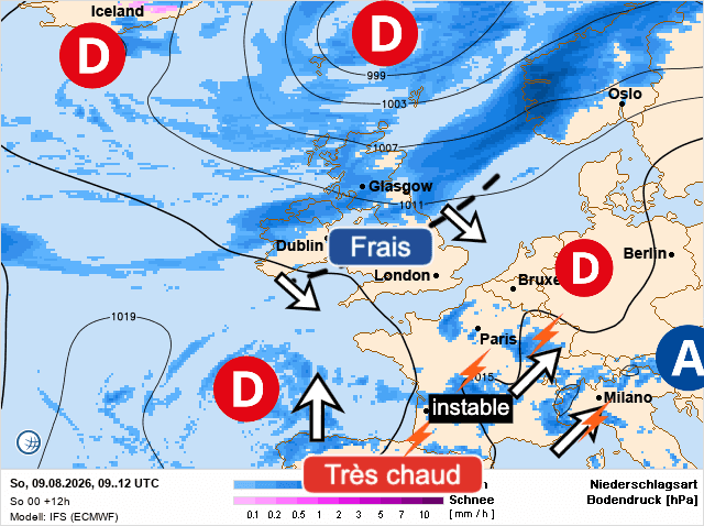 Carte de prévisions d'europe du Dimanche 9 août 2026