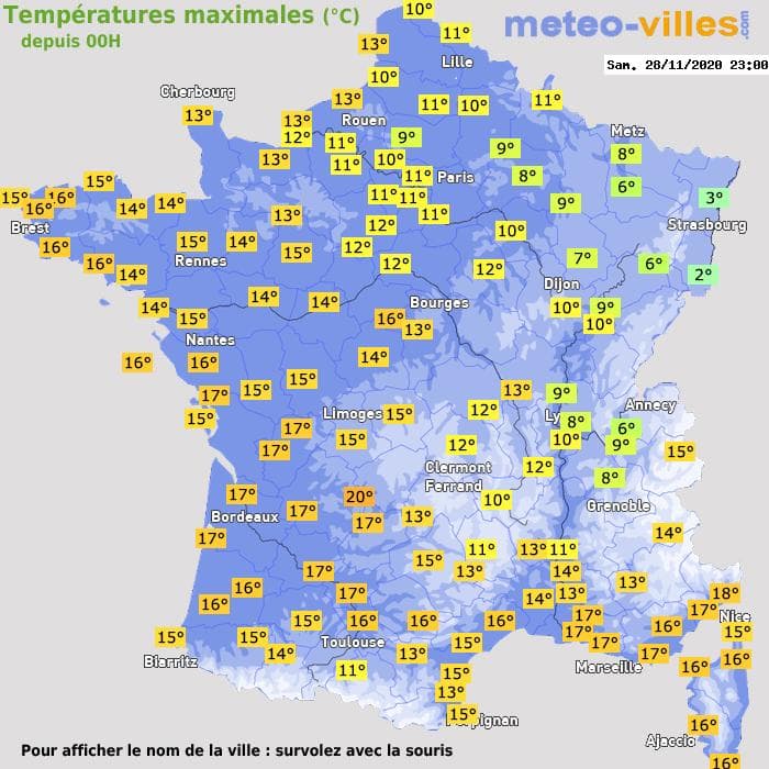 Températures maximales (°C) depuis 00h