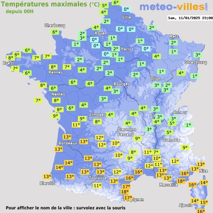 Températures maximales (°C) depuis 00h