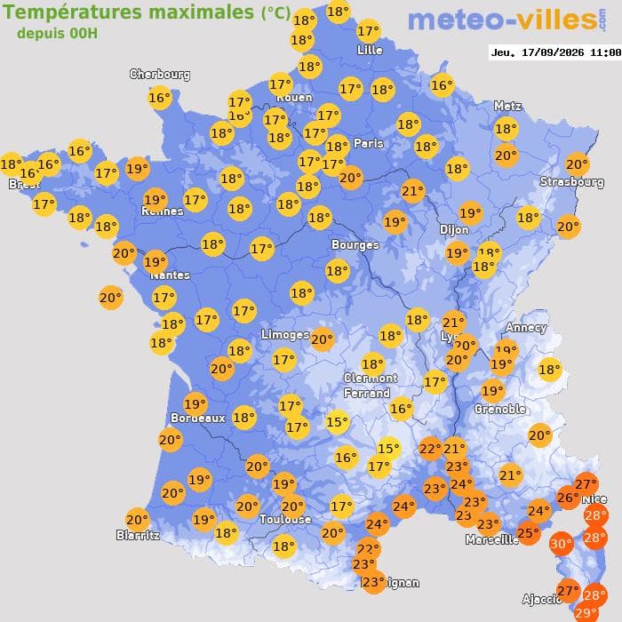 Températures maximales (°C) depuis 00h