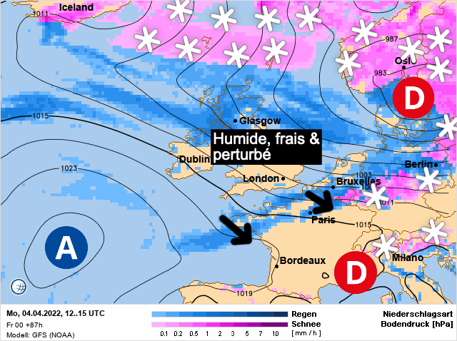 Carte de prévisions d'europe du Lundi 4 avril 2022
