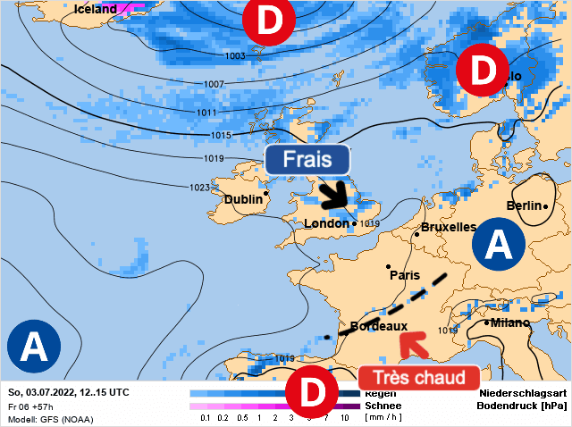 Carte de prévisions d'europe du Dimanche 3 juillet 2022