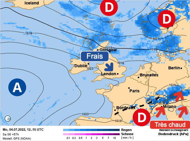 Carte de prévisions d'europe du Lundi 4 juillet 2022