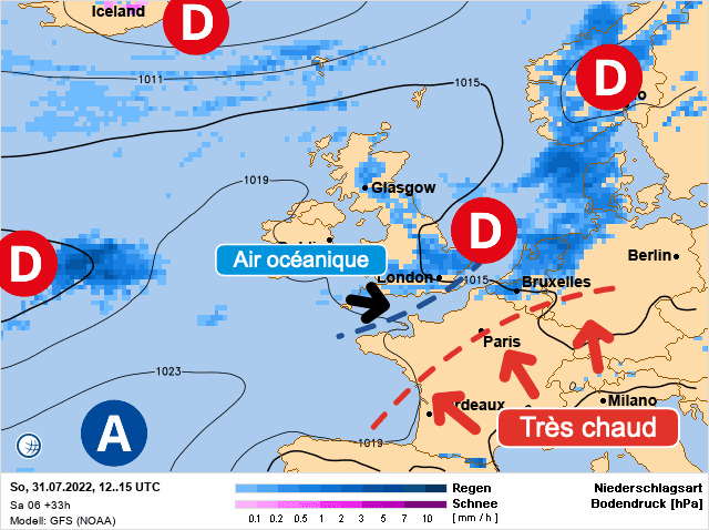 Carte de prévisions d'europe du Dimanche 31 juillet 2022