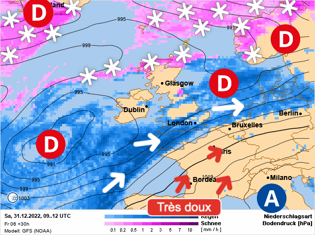 Carte de prévisions d'europe du Samedi 31 décembre 2022