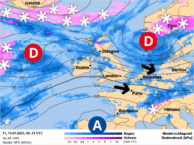 Carte de prévisions d'europe du Vendredi 13 janvier 2023