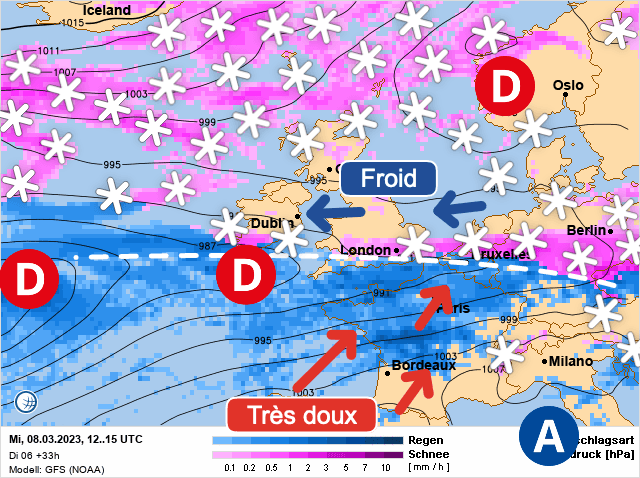 Carte de prévisions d'europe du Mercredi 8 mars 2023