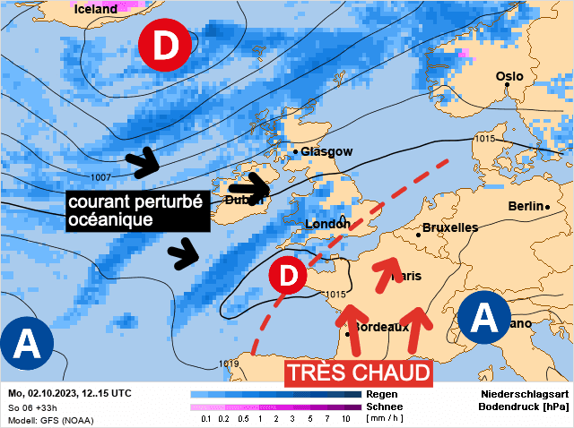 Carte de prévisions d'europe du Lundi 2 octobre 2023