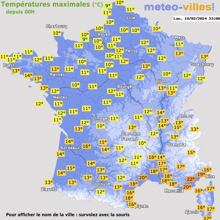 Températures maximales (°C) depuis 00h